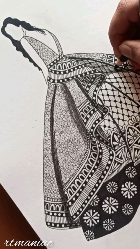 Floral Drawing Design, Dresses Art, Mandala Zentangle, Fashion Illustration Tutorial, Easy Mandala Drawing, Fashion Figure Drawing, Boho Art Drawings, Fashion Drawing Sketches, Fashion Illustrations Techniques