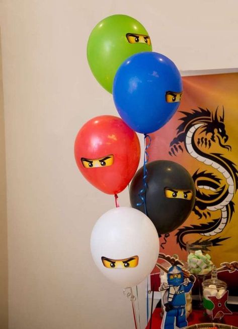 Ninjago Birthday Party Cake, Ninjago Party Ideas, Ninjago Party Decorations, Ninjago Birthday Party Ideas, Ninja Themed Birthday Party, Lego Faces, Lego Ninjago Party, Lego Ninjago Birthday, Ninjago Cakes