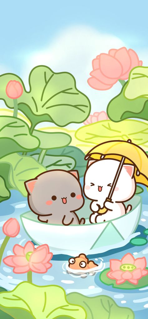 Peach Goma Cute, Wallpaper Cute Pastel, Wallpaper Cute Cartoon, Peach Goma, Cute Kitties, Chibi Cat, Wallpaper Disney, Iphone Wallpaper Kawaii, Cute Panda Wallpaper