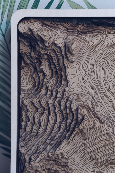 This Mount Everest topographic map is made from 11 layers of wood. 9 hours from start to finish. #mounteverest #mountains #mountain overview.design/ 3d Printed Topographic Map, Wood Topographic Map, Topographic Map Design, Mountain Topography, Layered Mountains, Mountain Layers, Mountain Map, Topographic Map Art, Topography Map