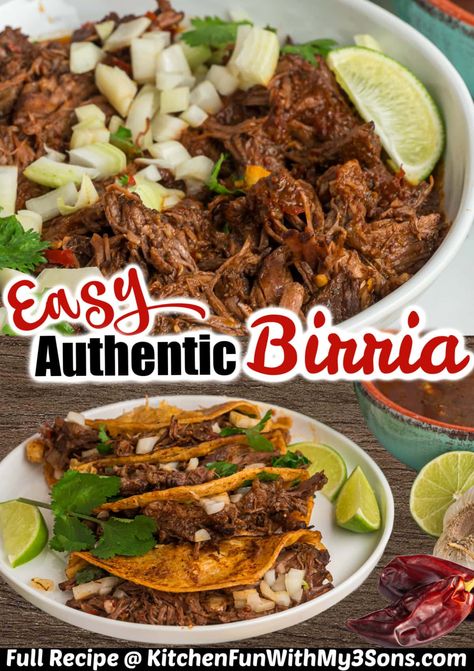 This Mexican Birria recipe features tender, slow cooked beef in a broth flavored with a variety of dried chilies and spices. It's rich and savory, with just a hint of heat. Enjoy as a stew or in tacos.  #mexicanrecipes #authenticmexicanrecipe Easy Birria Recipe, Mexican Birria Recipe, Mexican Birria, Mexican Food Recipes Beef, Beef Birria Recipe, Birria Recipe, Real Mexican Food, Traditional Mexican Dishes, Birria Tacos