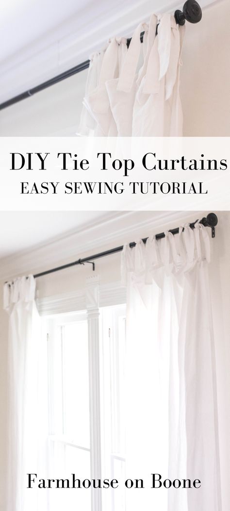 Tie Top Curtains, Small Bathroom Window, Diy Drapes, Curtain Sewing Pattern, Curtain Tutorial, Make Curtains, Simple Sewing Tutorial, Tie Up Curtains, Homemade Curtains