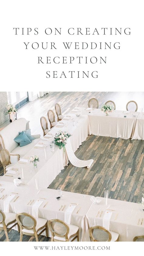 Tips on Creating Your Wedding Reception Seating | Hayley Moore Family Seating Wedding Reception, Rectangle Seating Arrangement, 40 People Wedding Seating, Seating For 50 Guests, Rehearsal Dinner Seating Arrangement, 40 Person Wedding Seating, U Shaped Wedding Seating, Sitting Arrangements For Wedding, Small Wedding Table Layout