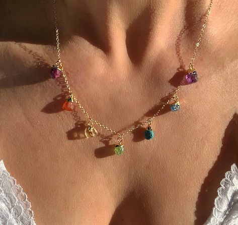 Chakra Stone Necklace Chakra Balancing Necklace Raw Gemstone - Etsy Chakra Stone Necklace, 7 Chakras Necklace, Different Types Of Jewellery, Crystal Necklace Outfit, Chakras Necklace, Turquoise Heart Ring, Ethereal Jewelry, Pride Jewelry, Crystal Bead Jewelry