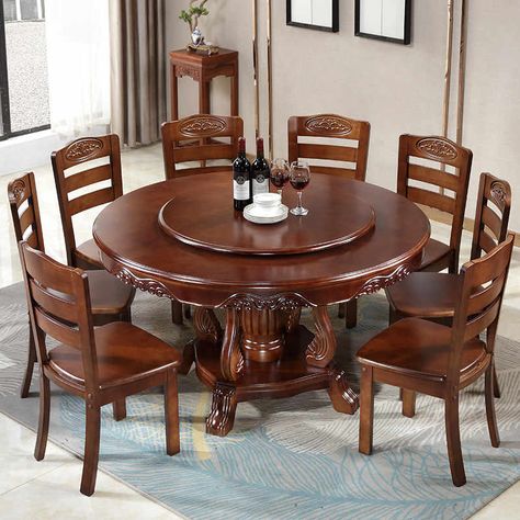 Wooden Dining Table Modern, Round Wooden Dining Table, Wooden Dining Table Designs, Wooden Dining Table Set, Large Round Table, Dining Table Design Modern, Round Table And Chairs, Desain Pantry, Round Dining Table Sets