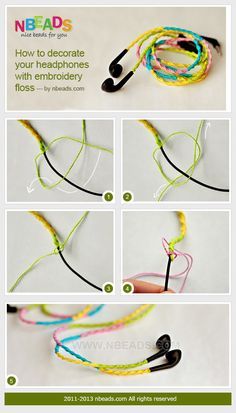 How to Decorate Your Headphones with Embroidery Floss | DIY & Crafts Tutorials How To Decorate Earbuds, How To Decorate Wired Headphones, Headphones Ideas Decorate, Wired Headphones Decorate, How To Decorate Headphones, Embroidery Headphones, Headphones Diy Decorate, Decorate Headphones, Diy Embroidery Hoop Stand