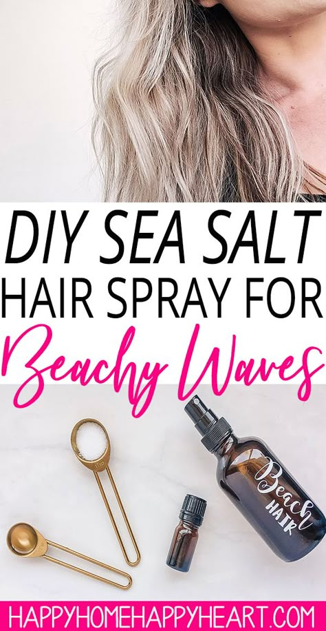 Diy Sea Salt Hair Spray, Salt Spray For Hair, Diy Sea Salt Spray, Sea Salt Hair Spray, Salt Hair Spray, Natural Diy Products, Beach Wave Spray, Diy Hair Spray, Essential Oil Hair