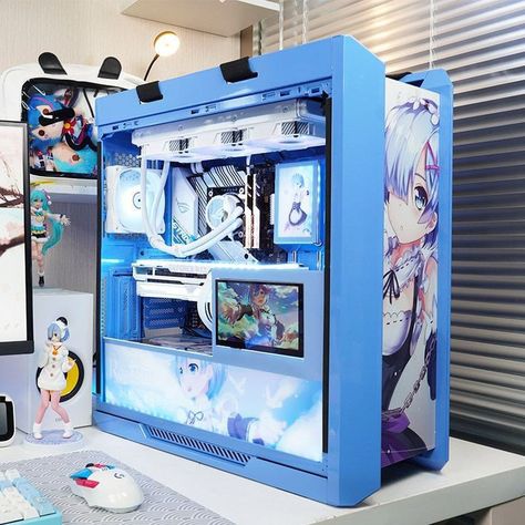 Custom Computer Desk, Anime Computer, Custom Computer Case, Gamer Setup, Pc Build, Gamers Anime, Custom Computer, Gamer Room Decor, Pc Gaming Setup