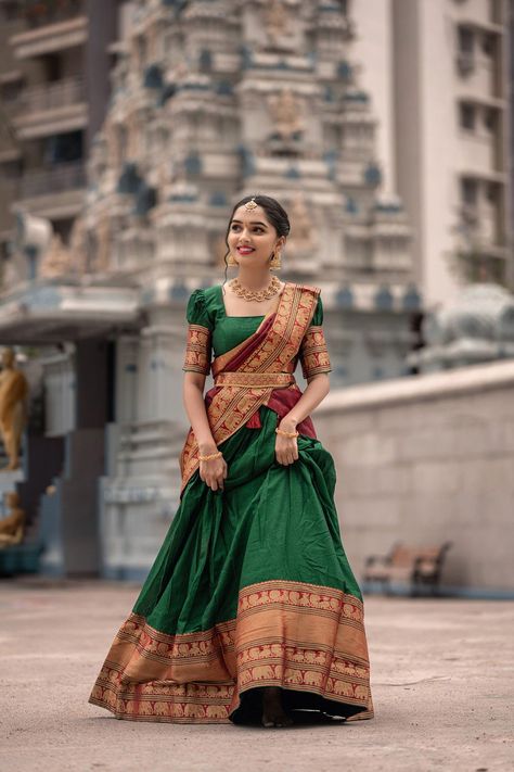 dm for my whatsapp no.9979568064 Silk Half Saree, Half Saree Function, Langa Voni, Cotton Lehenga, Half Saree Lehenga, Saree Bollywood, Stitched Lehenga, Lehenga Designs Simple, Traditional Indian Dress