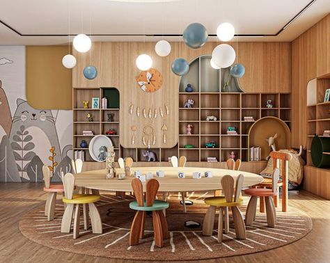 Japanese Daycare, Modern Daycare Design, Private Kindergarten, Daycare Interior Design, Small Space Interior, Rocking Bed, Bed Montessori, Education Design Interior, Kindergarten Interior