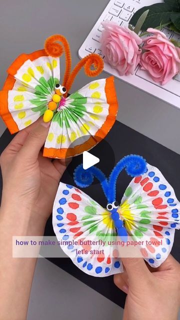 paper crafts creator on Instagram: "Use paper towels to blend butterflies! Very suitable for kindergarten children~simple and beautiful #springhandpainting #kindergartenhandwork #artenlightenment #creativehandwork #sfumato #handmade #kindergarten #diy #handicraft  paper craft  ideas" Kindergarten Butterfly Art, Diy Insects Craft, How To Make Butterflies Out Of Paper, Easy Crafts For Kindergarten, Butterfly Kindergarten Activities, Simple Art And Craft For Kindergarten, Insect Crafts Preschool, Butterfly Crafts For Toddlers, Arts And Crafts For Kindergarten