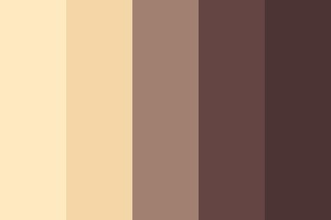 Caramel Chocolate color palette created by serena that consists #ffe9c0,#f4d6a7,#a18072,#654444,#4d3434 colors. Chocolate Color Palette, Chocolate Gray, Neutral Colour Scheme, Chocolate Palette, Gray Color Palette, Ivory Color Palette, Brand Colour Schemes, Flat Color Palette, Color Palette Challenge