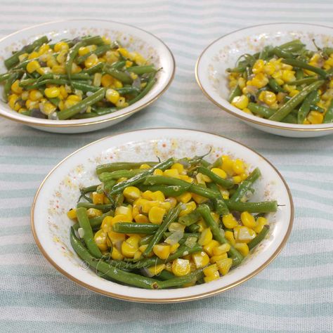 Corn Peas Carrots Green Beans, Green Beans And Corn Recipes, Green Beans And Corn Side Dishes, Green Bean And Corn Recipes, Goulash With Corn, Green Beans And Corn, Corn And Green Beans, Thanksgiving Corn, Leftover Green Beans