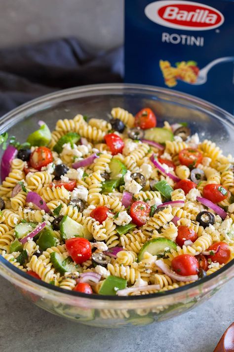 Rotini Pasta Salad, Easy Italian Pasta Salad, Greek Pasta Salad Recipe, Classic Pasta Salad, Greek Pasta Salad, Resep Pasta, Cold Pasta Salad Recipes, Pasta Salad Dressing, Resep Salad