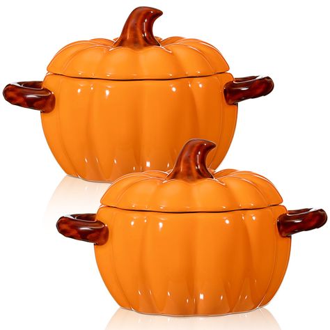 PRICES MAY VARY. What You Will Get: this package includes 2 pieces pumpkin bowels cookware, which are approx. 17 oz/ 500 ml, enough for your daily use; The height of the pumpkin ceramic soup bowls with lids are about 4.13 inches/ 10.5 cm and the diameter are about 4.72 inches/ 12 cm, making it easy to carry and ensuring convenience Quality Material: made from quality ceramic, these pumpkin pots for cooking are built to last; The sturdy construction and smooth finish ensure durability and easy cl Pumpkin Casserole, Pumpkin Dish, Thanksgiving Baking, Pumpkin Bowl, Pumpkin Bowls, Pumpkin Dishes, Baking Bowl, Bowls Ceramic, Ceramic Pumpkin