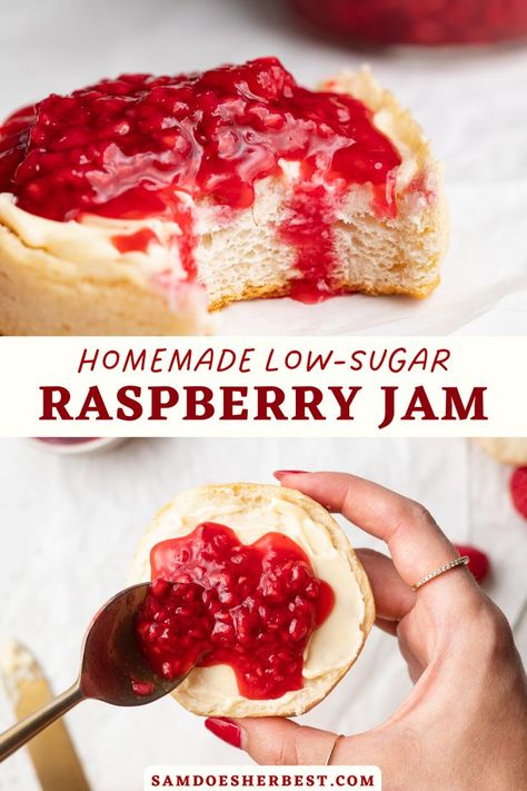 Low Sugar Jam Recipes, Dairy Free Breakfast Recipes, Homemade Raspberry Jam, Raspberry Jam Recipe, Healthy Plant Based Recipes, Dairy Free Breakfasts, Recipe Breakfast, Low Sugar Recipes, Jam Recipe