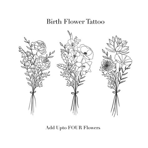 Custom Birth Flower Bouquet, Family Birth Month Tattoo Design - Upto 4 flowers Add upto seven flower here: https://www.etsy.com/in-en/listing/1214815343 Rush order 24 hours delivery: www.etsy.com/in-en/listing/1068647061 Add On Bees & Butterflies here: https://etsy.me/35V2wmY Monogram birthflower design- https://etsy.me/3Q4F1JK Cross tattoo design: https://www.etsy.com/in-en/listing/1167555908 Add Names to the Stem: https://etsy.me/3cAMCRW Coloured Birth Flower option: https://etsy.me/3PQwiLk Fo Birth Flower Bouquet Tattoo, Flower Bouquet Drawing, December Birth Flower, Flower Bouquet Tattoo, Birth Flower Bouquet, October Birth Flowers, September Birth Flower, July Birth Flower, November Birth Flower