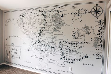 Lotr Wall Art, Middle Earth Map Wallpaper, Lotr Room Decor, Tolkien Decor, Lotr Decor, Pvc Furniture Plans, Map Wall Decal, Middle Earth Map, Hobbit Art