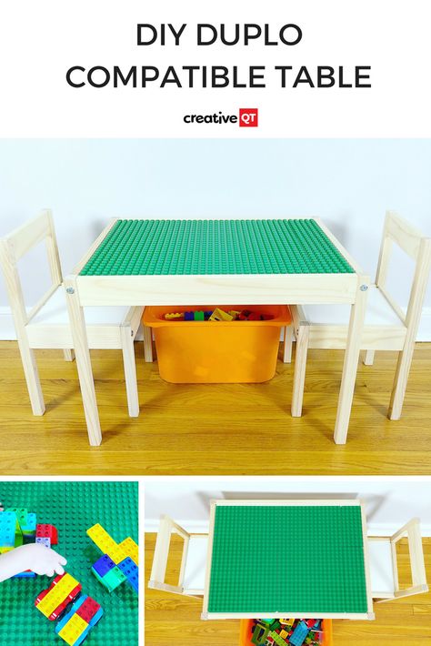 Have you got a keen little builder at home? Be their hero and make this DIY DUPLO Compatible Table using the $24.99 IKEA LATT Children's Table. No glue required!! #duplo #duplos #duplotable #lego #legos #legotable #stem #steam #toys #kids #educationaltoys Duplo Table Ikea, Diy Duplo Lego Table, Ikea Latt Lego Table, Duplo Lego Table, Duplo Table Diy, Ikea Lego Table Hack, Ikea Latt Table Hack, Lego Duplo Table, Toy Storage Hacks