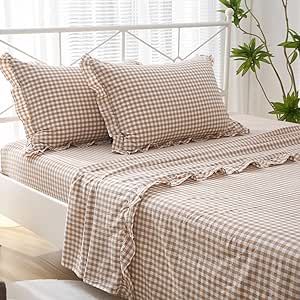 Checker Bed Sheets, Plaid Sheets, King Size Pillow Shams, Fall Bedding, Beige Bed, King Sheets, Queen Sheets, Twin Sheets, Farmhouse Pillows