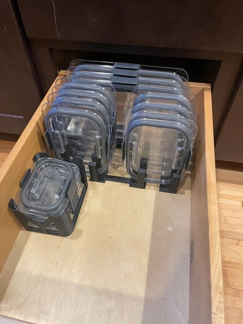 Rubbermaid Brilliance Lid Holder | Etsy Tubberware Drawer Organization, Glass Tupperware Storage, Tupperware Lid Storage Ideas, Rubbermaid Brilliance Pantry, Tubberware Organization Cabinet, Lid Organizer Kitchen, Best Kitchen Organization Ideas, Glass Tupperware Organizing, Food Container Organization