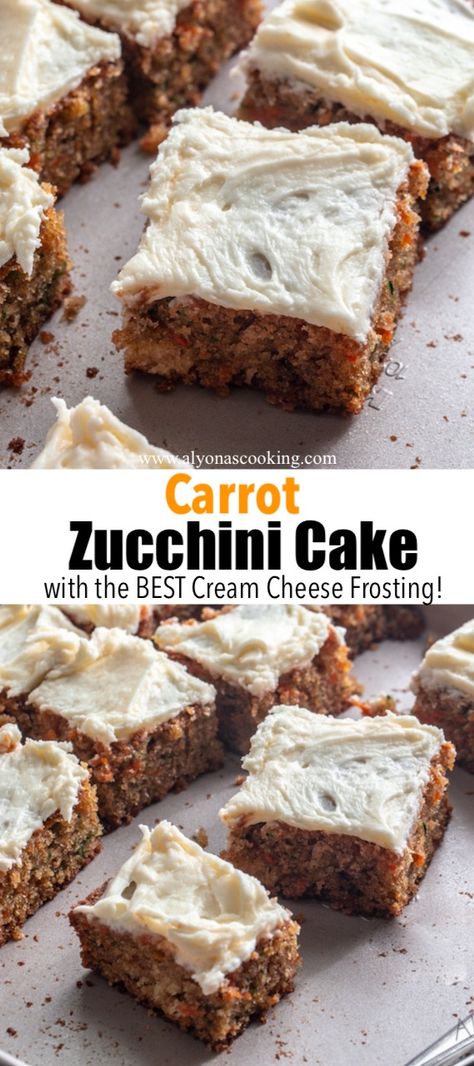 Zucchini Carrot Bars, Carrot Cake Zucchini Muffins With Glaze, Zoe Bakes Carrot Cake, Carrot Courgette Cake, Zucchini Carrot Cupcakes, Carrot Zucchini Bread Recipes, Zucchini Carrot Cake With Cream Cheese Frosting, Zucchini And Carrot Bread Recipes, Zucchini Carrot Pineapple Cake