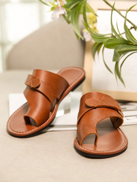 Women's Flat Sandals, Round Toe Slip-On With Gold Buckle, Non-Slip PU Leather Casual Outdoor Beach Vacation Flats Brown         Women Shoes, size features are:Bust: ,Length: ,Sleeve Length: Brown Slip-resistant Open Toe Sandals, Casual Brown Slip-on Toe Ring Sandals, Brown Slides With Buckle Closure For Beach, Brown Non-slip Slides For The Beach, Brown Slip-on Slides With Buckle Closure, Brown Flats, Womens Sandals Flat, Flat Sandals, Beach Vacation