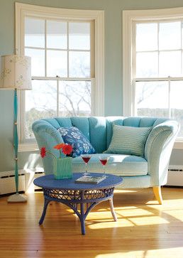 the perfect reading seat! Add a Love Seat to Your Living Space - Town & Country Living Maine Cottage Furniture, Maine Cottage, Cottage Furniture, Wooden Stool, Casa Vintage, Beach Cottage Style, Cool Ideas, Coastal Cottage, Coastal Living