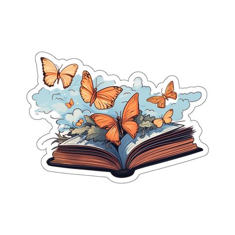 Cute Butterfly Book Vinyl Sticker Decal for Laptop Stickers Kindle Book Lovers Gift for Readers Sticker Butterflies Sticker for Water Bottle by StickersNMugs on Etsy Butterfly Book, Butterfly Books, Cute Laptop Stickers, Etsy Stickers, Bullet Journal Stickers, Cute Butterfly, Gifts For Readers, Diy Prints, Cool Stickers