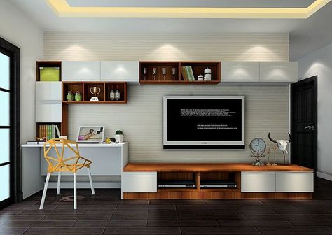 Create a modern focal point in your living room with our curated collection of innovative TV cabinet designs. From sleek minimalism to eye-catching style, discover the perfect piece to upgrade your entertainment system and transform your space. Browse now! #homedecor #livingroomdesign Computer Table Modern, Bedroom Tv Stand, Study Table Designs, Modern Tv Cabinet, Tv Cabinet Design, Living Room Tv Cabinet, Desk In Living Room, Tv In Bedroom, Tv Wall Unit