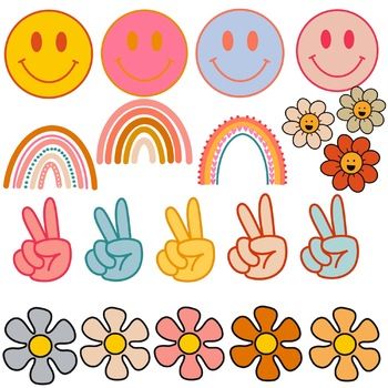 Groovy Printables, Groovy Clipart, Groovy Rainbow, Cute Clipart Aesthetic, Retro Groovy, Retro Clipart, Groovy Vibes, Groovy Stickers, Groovy Aesthetic