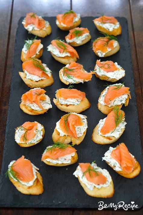 Smoked Salmon Crostini with Herb Cream Cheese Recipe Salmon Crostini Appetizers, Smoked Salmon Presentation, Lox Crostini, Smoked Salmon Roll Ups, Herb Cream Cheese Recipe, Smoked Salmon Crostini, Smoked Salmon Recipes Appetizers, Salmon Crostini, Herb Cream Cheese