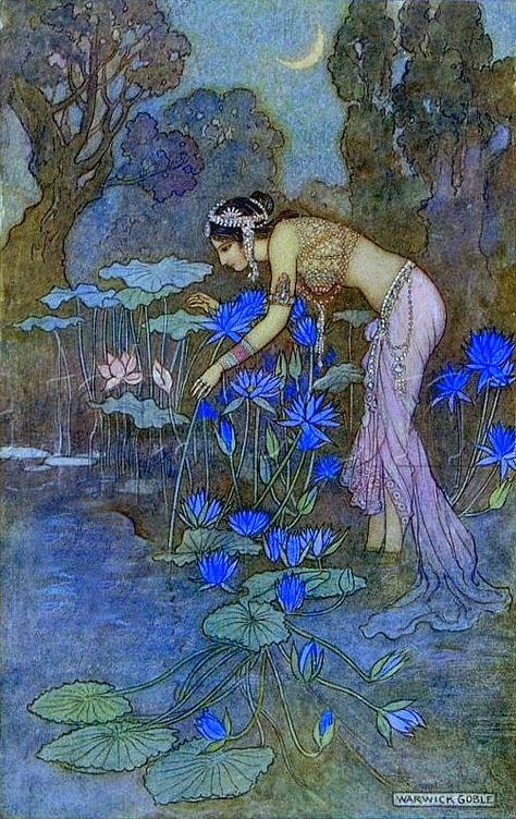 Warwick Goble, Bonsai Flower, Antique Images, Ethereal Art, Hippie Art, Floral Wall Art, Water Lilies, Digital Wall Art, Tag Art