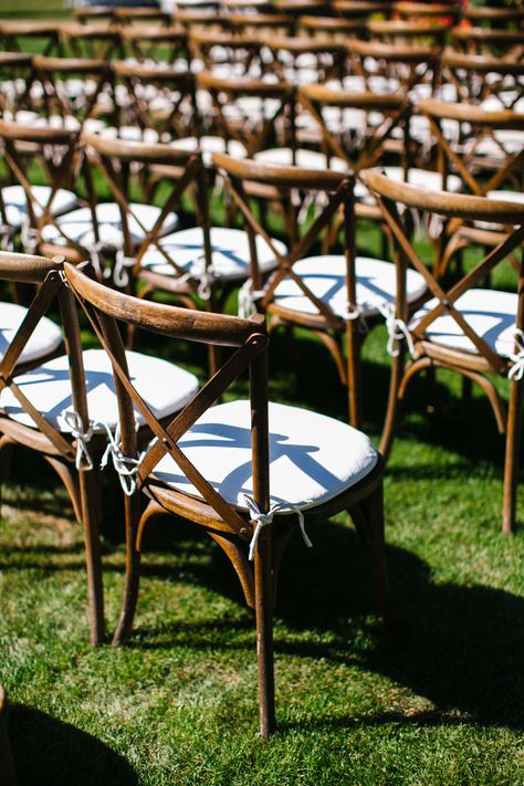 Cross back vineyard chairs from Signature Party Rentals in La Quinta Resort Ceremony Seating Outside Wedding Ceremonies, Wedding Ceremony Chairs, World Market Dining Chairs, White Dining Room Chairs, Cheap Office Chairs, Navy Blue Living Room, Italian Theme, Porch Chairs, Party Chairs