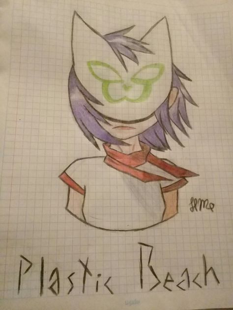 Noodle Gorillaz Easy Drawing, Noodle Drawing Gorillaz, Gorillaz Plastic Beach, Noodle Gorillaz, Gorillaz Noodle, Beach Drawing, Plastic Beach, Gorillaz Art, Gorillaz