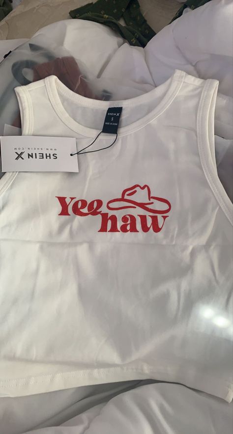 Yee Haw Shirts, Western Tank Tops, White Cropped Tank Top, Birthday Tanks, Shein Fashion, White Crop Top Tank, Brand Ideas, Western Outfit, Shein Outfits