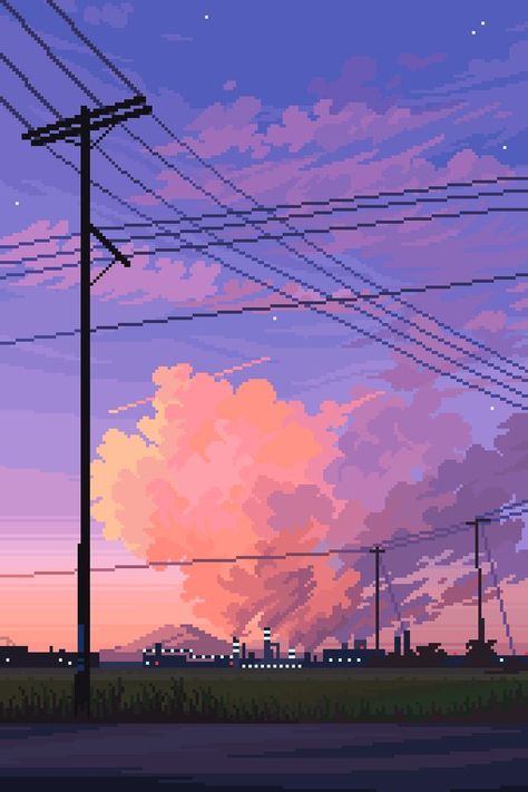 Smokestack by @16pxl - PixelArt | Pixel art landscape, Pixel art background, Pixel art Pixel Art Landscape, Pixel Art Background, Arte 8 Bits, 8bit Art, Cool Pixel Art, Power Lines, Pix Art, Japon Illustration, Pixel Art Design