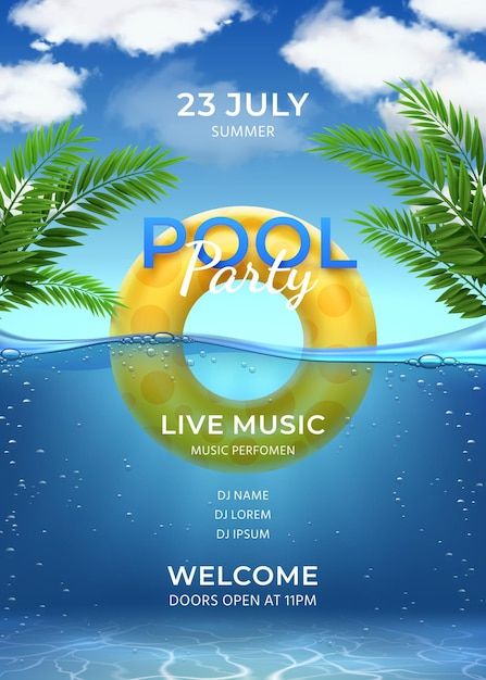 Swim Party Invitations, Summer Template, Pool Party Summer, Swimming Party, Sky With Clouds, Photography Editing Apps, Adobe Photoshop Design, Summer Swimming, Vector Poster