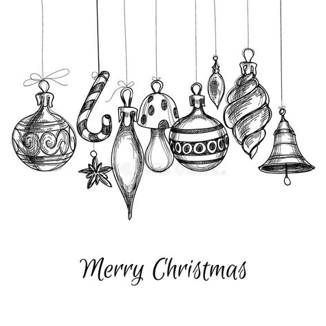 Christmas card. Black and white Christmas hand drawn ornaments #Sponsored , #AFFILIATE, #Paid, #card, #drawn, #ornaments, #Black Christmas Sketch, Black And White Christmas, Black White Christmas, Bujo Planner, Hand Drawn Christmas, Ornament Drawing, Illustration Noel, Christmas Doodles, 카드 디자인