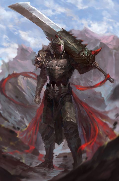 Berserk Armor, Epic Warrior, Knight Commander, Berserker Armor, King Knight, Dragon Warrior, 다크 판타지, Knight Art, Male Character