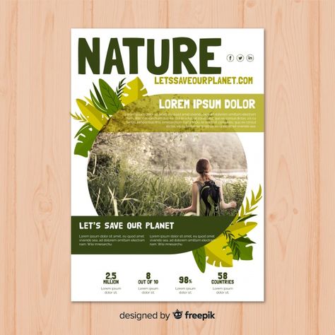 Lovely nature flyer template with modern style Free Vector Agriculture Design, Magazine Design Cover, Poster Graphic Design, Desain Editorial, Technology Art, Event Poster Design, Design Brochure, Nature Posters, Magazine Layout