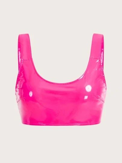 Latex Top, Hot Pink Tops, Shein Icon, Pink Crop Top, Pink Parties, Pink Tank, Pink Outfits, Party Tops, Pink Tank Top