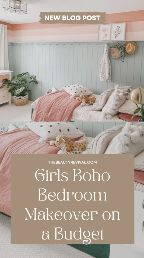 Bedroom Jungle, Boho Girls Bedroom, Boho Teen Bedroom, Girls Boho Bedroom, Dresser Hack, Girls Bedroom Makeover, Johnson House, Painted Stripes, Shiplap Walls