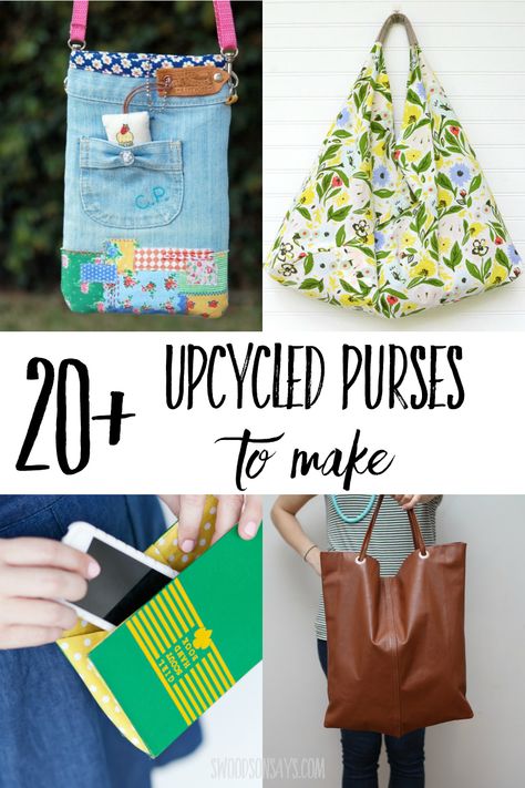 Check out a creative upcycled bag to make with one of these fun tutorials! Save old clothes from the landfill and turn them into useful bags instead. Upcycle Purses Ideas, Upcycled Purses Diy, Diy Purse Makeover, Recycled Purse, Reuse Old Clothes, Upcycled Bags, Upcycled Handbag, Upcycled Purse, Recycle Old Clothes