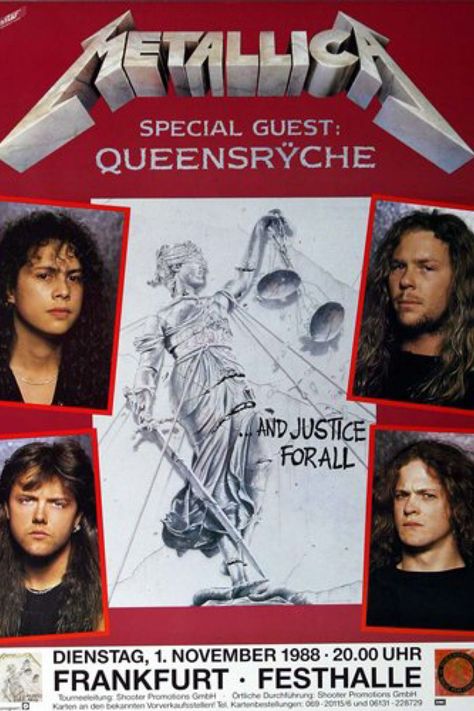 Metallica - And Justice For All 1988 - Poster, Concertposter, Concert.   Get this collectible by clicking here!!  #Metallica #metallicafan #concerts #heavymetal Frankfurt, Dennis Deyoung, Metallica Concert, Metallica Logo, Metallica Art, 80's Music, Rock Videos, Heavy Rock, Musica Rock