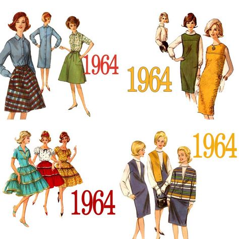 60s fashion illustrations dress skirt shirt shift full sheath 1964 Fashion Woman, 1964 Outfits, 1964 Dress, 60s Fashion Illustration, 1964 Fashion, Early 60s Fashion, Weaved Fabric, 60s Fashion Women, 1960s Women