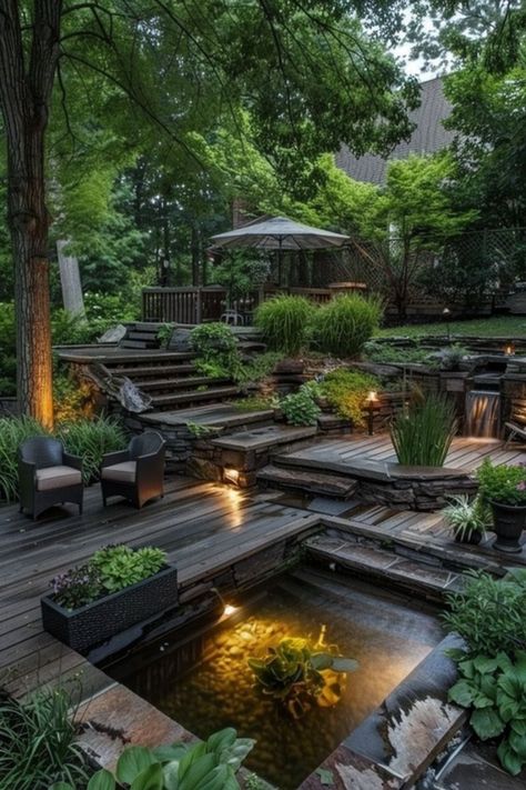 ☾~.~☕️follow me☕️~.~☾ Rose Landscaping, Garden Slope, Amazing Home Office, Japanese Garden Backyard, Place Aesthetic, Landscaping With Roses, Pond Garden, Aesthetic Architecture, Home Greenhouse