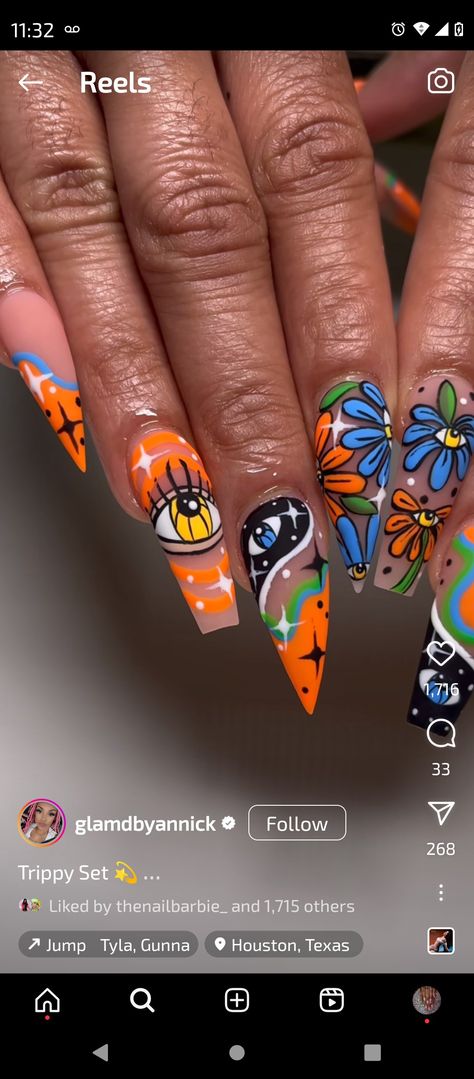 Trippy Aesthetic Nails, Trippy Short Nails, Trippy Nails, Phycadelic Acrylic Nails, Lsd Nails, Trippy Manicure, Short Psychadelic Nails, School Nails, Nails Now