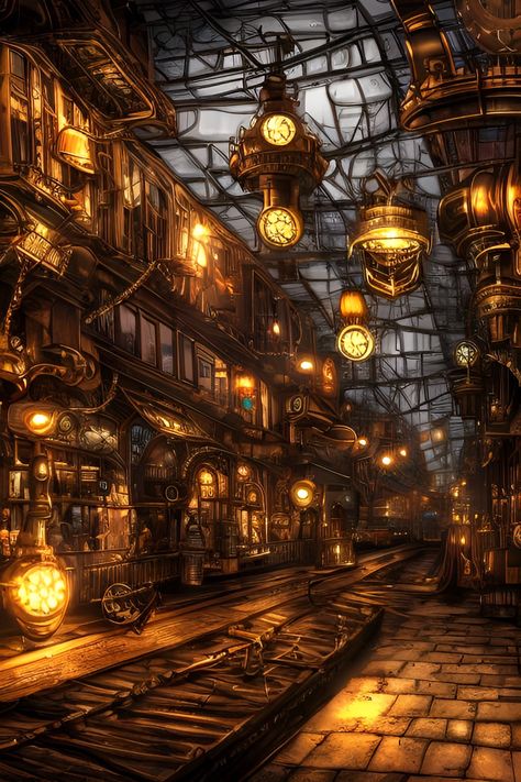 Steampunk Dystopia, Dystopian Steampunk, Steampunk Futuristic, Eberron Concept Art, Cyberpunk Steampunk Aesthetic, Steampunk Concept, Steampunk Village, Steampunk Setting, Fantasy Shop Concept Art