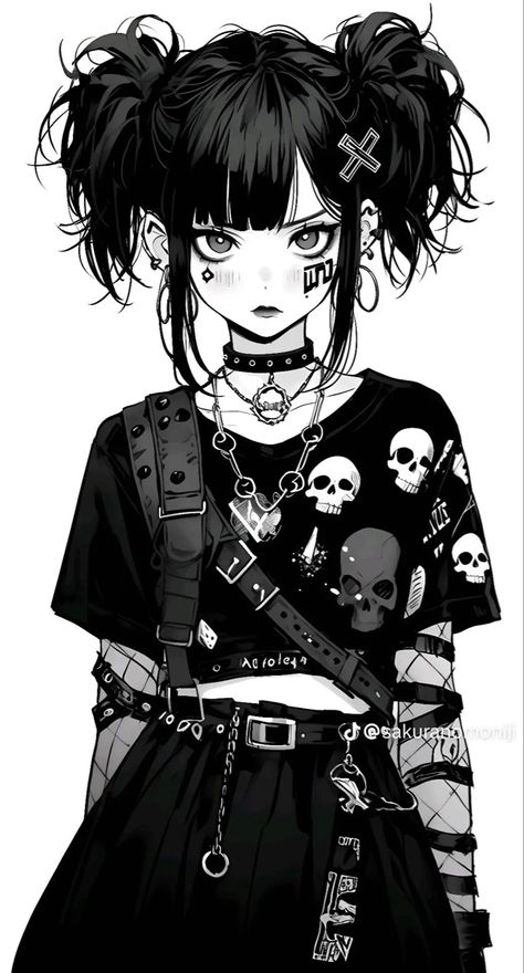 Goth Drawing Reference, Goth Girl Character Design, Anime Goth Female, Vtuber Hair, Anime Gothic, Goth Anime, Anime Goth, Picture Drawing, Anime Show